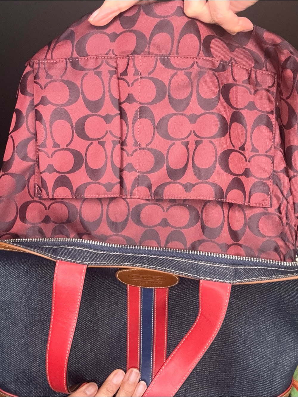 Coach Vintage Denim and leather varsity stripe tote EUC - Picture 6 of 15